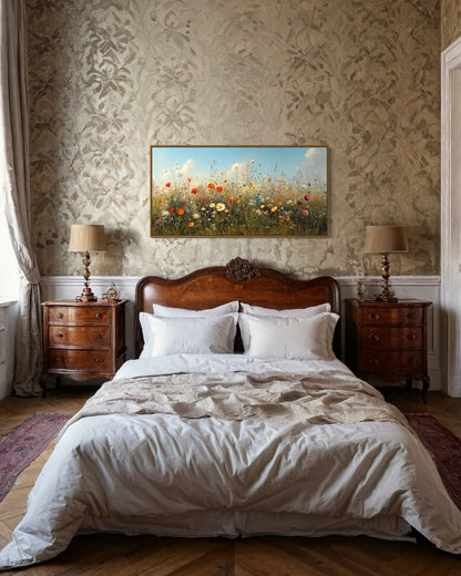 Boho Wildflowers Canvas Large Framed Art – Rustic Farmhouse Floral Wall Decor