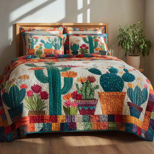 Boho Cactus Patch 3-Piece Quilted Bedding Set - Single (59" x 70")