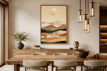 Boho Desert Vertical Mid Century Modern Framed Canvas Wall Art In Neutral Colors