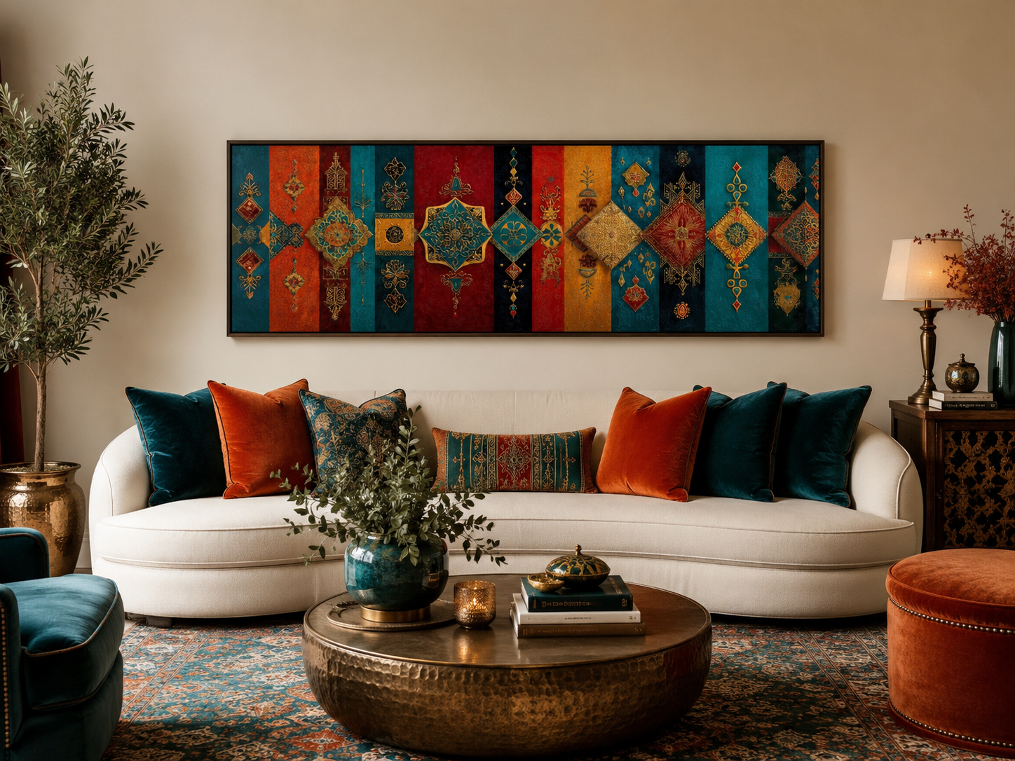 Boho Moroccan Long Horizontal Colorful Geometric Wall Art