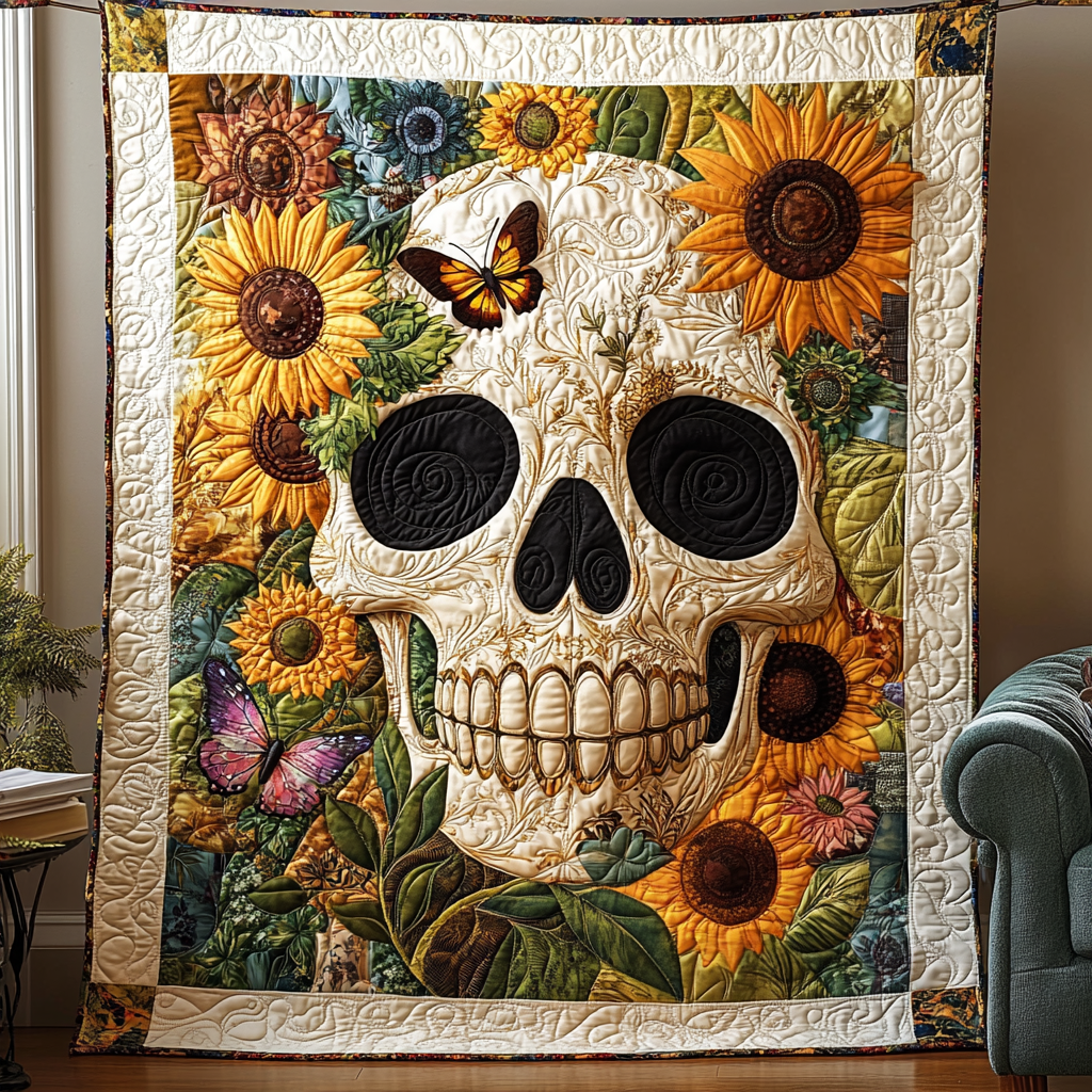 Throw (55'' x 60'') /Boho Skull Quilted Blanket
