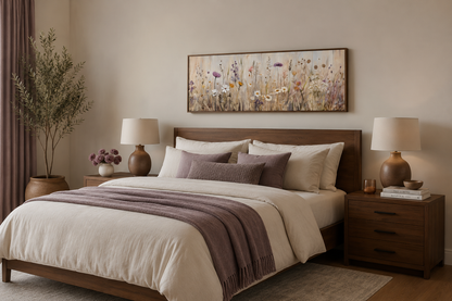 Farmhouse Style Neutral Wildflowers Field Horizontal Framed Canvas Wall Art