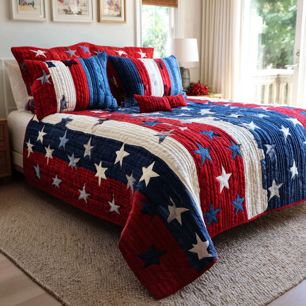 Bold American Star 3-Piece Quilted Bedding Set - Single (59" x 70")