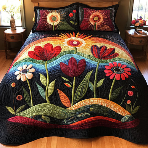 Bold Blossom 3-Piece Quilted Bedding Set - Single (59" x 70")