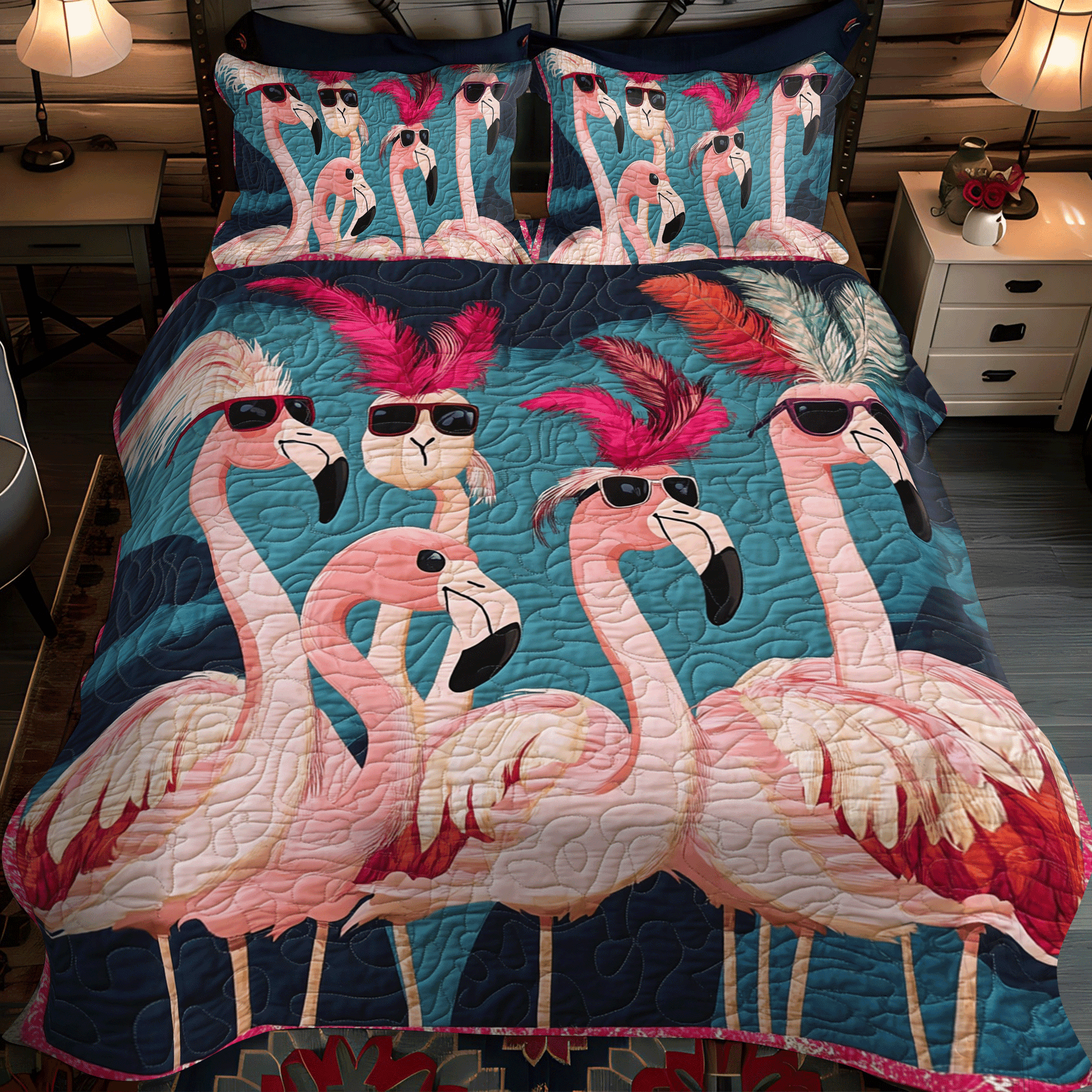 Bold Flamingo Vibrant 3-Piece Quilted Bedding Set - Single (59" x 70")