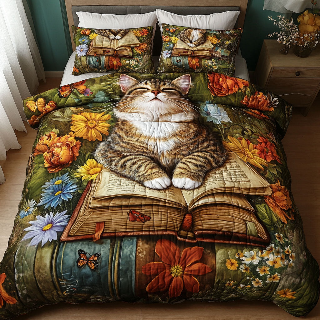 Bookish Cats 3-Piece Quilted Bedding Set - Single (59" x 70")