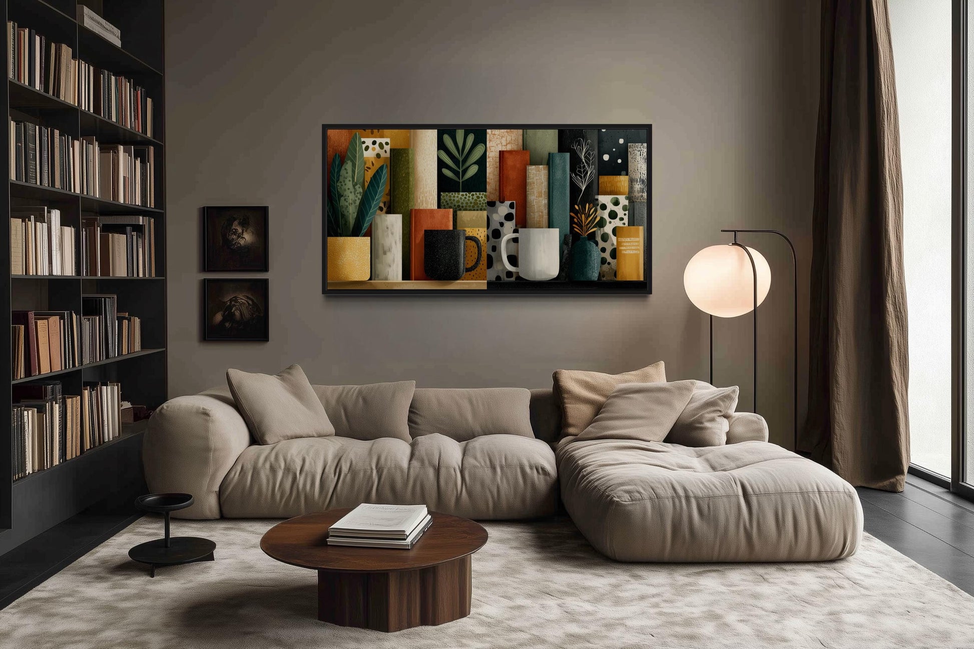 Books And Coffee Mugs Abstract Library Wall Decor Canvas Wall Art