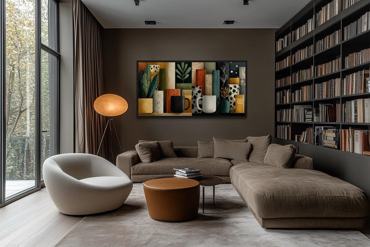 Books And Coffee Mugs Abstract Library Wall Decor Canvas Wall Art