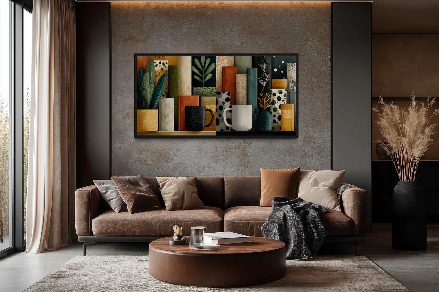 Books And Coffee Mugs Abstract Library Wall Decor Canvas Wall Art