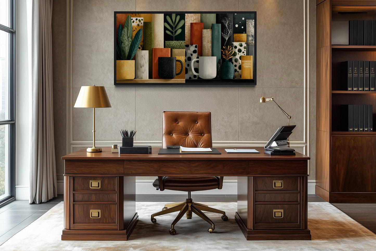 Books And Coffee Mugs Abstract Library Wall Decor Canvas Wall Art