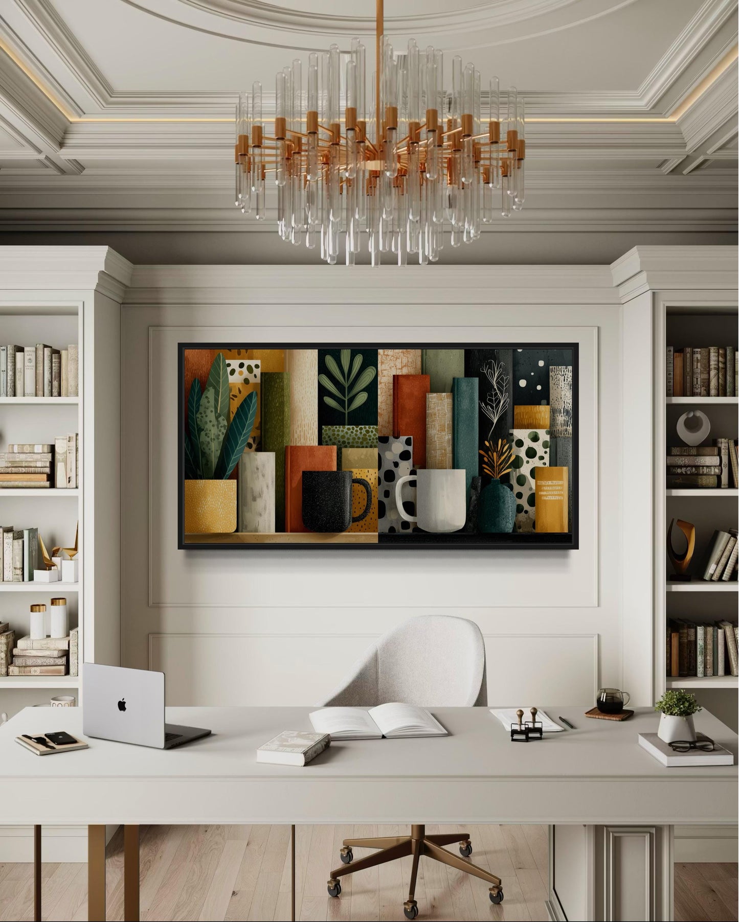 Books And Coffee Mugs Abstract Library Wall Decor Canvas Wall Art