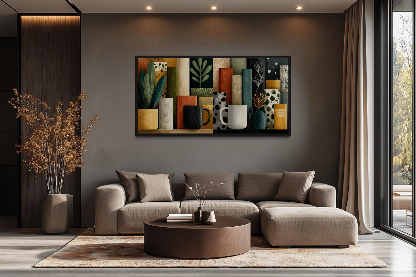 Books And Coffee Mugs Abstract Library Wall Decor Canvas Wall Art