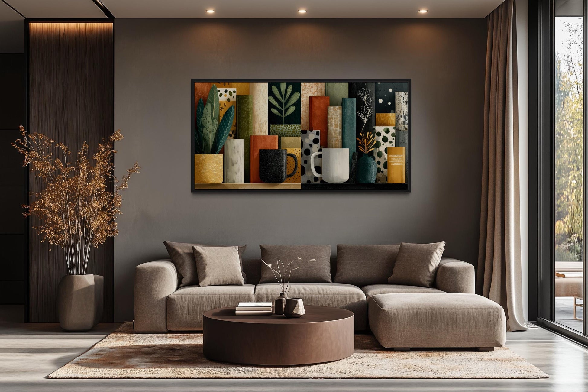 Books And Coffee Mugs Abstract Library Wall Decor Canvas Wall Art