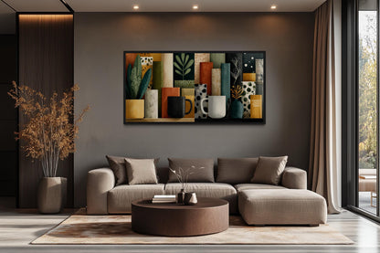 Books And Coffee Mugs Abstract Library Wall Decor Canvas Wall Art