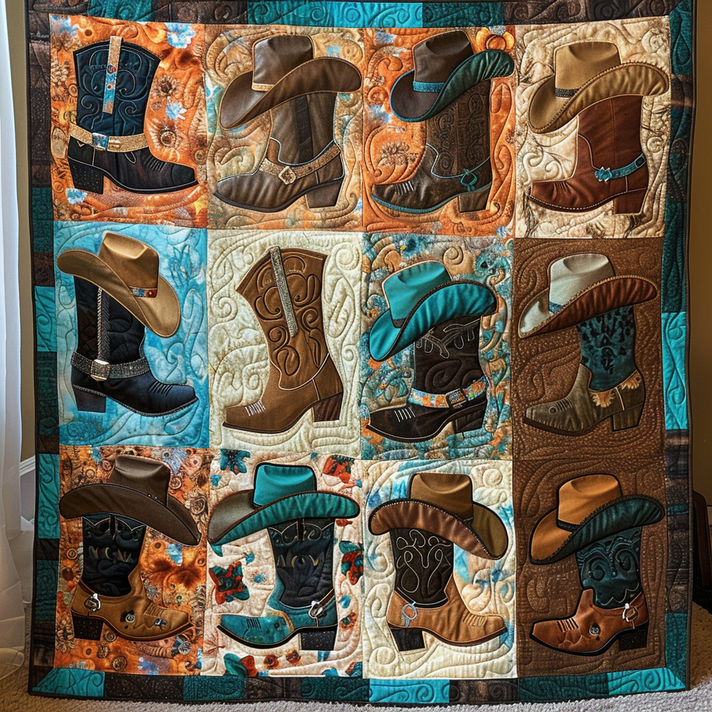 Boots & Hats Heritage Quilted Blanket - Throw (55" x 60")