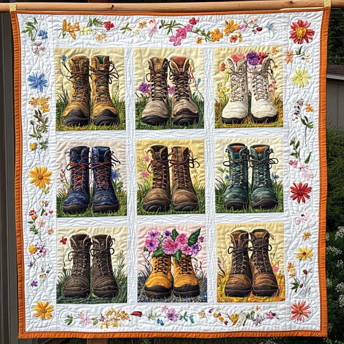 Boots In Bloom Quilted Blanket - Throw (55" x 60")