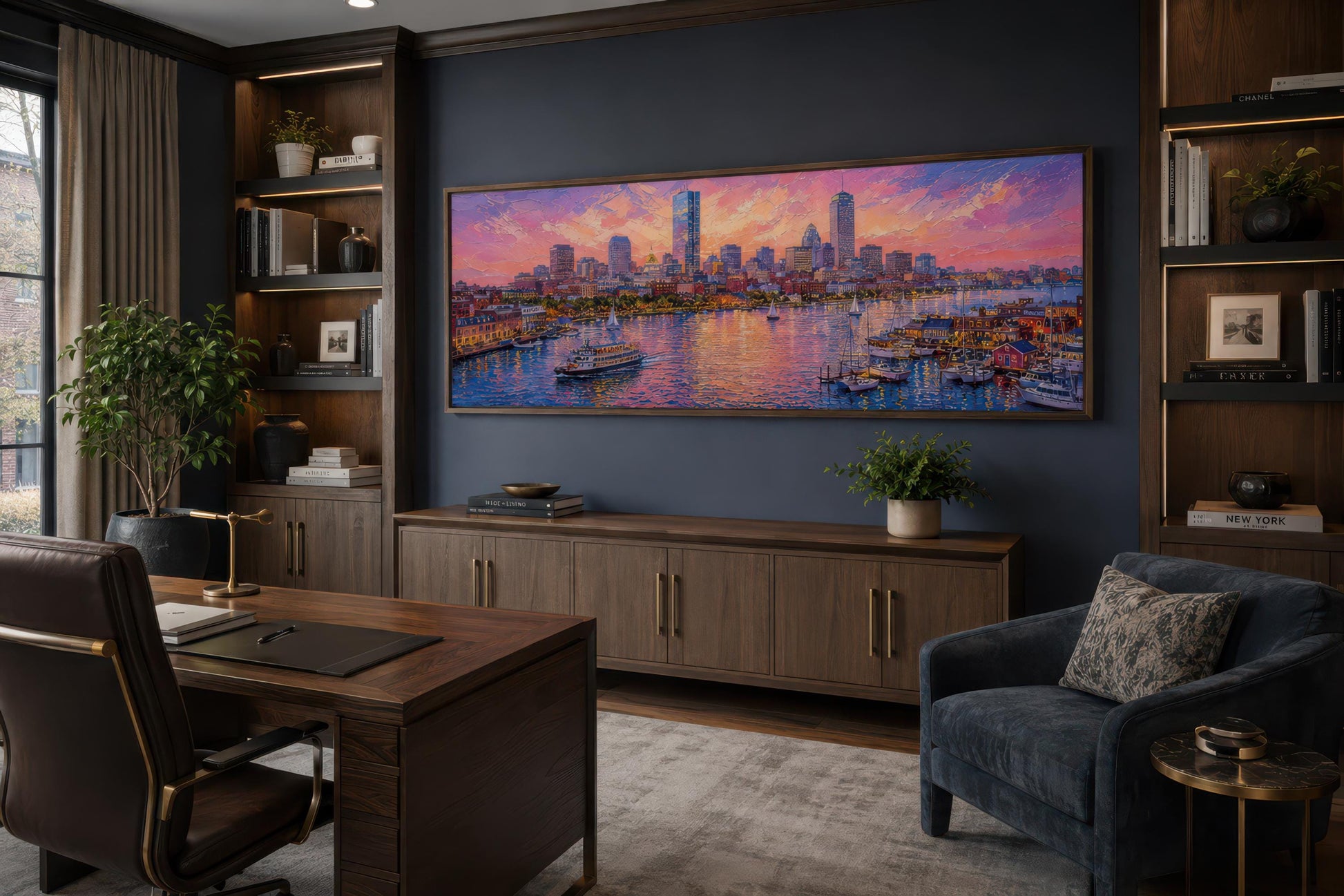 Boston City Skyline Art – Long Horizontal Canvas Print | Sunset Cityscape Decor