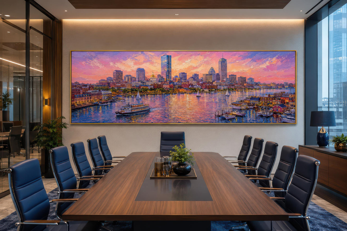 Boston City Skyline Art – Long Horizontal Canvas Print | Sunset Cityscape Decor