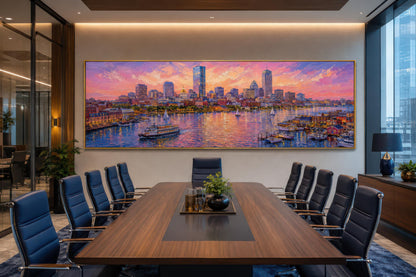 Boston City Skyline Art – Long Horizontal Canvas Print | Sunset Cityscape Decor