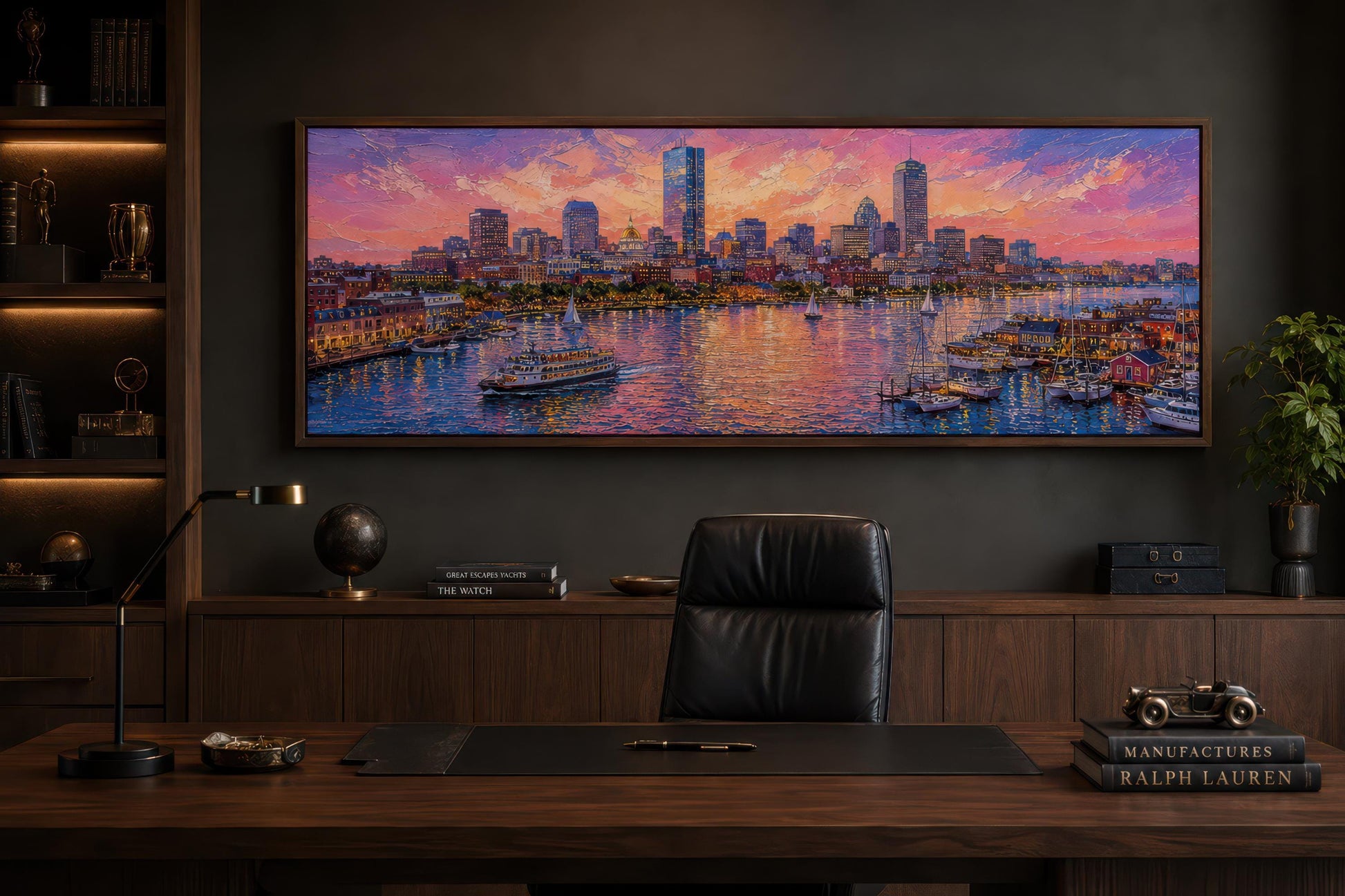 Boston City Skyline Art – Long Horizontal Canvas Print | Sunset Cityscape Decor