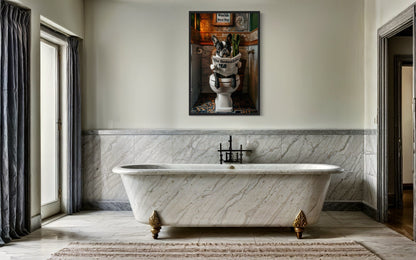 Boston Terrier On Toilet Reading Newspaper Picture Canvas Wall Art