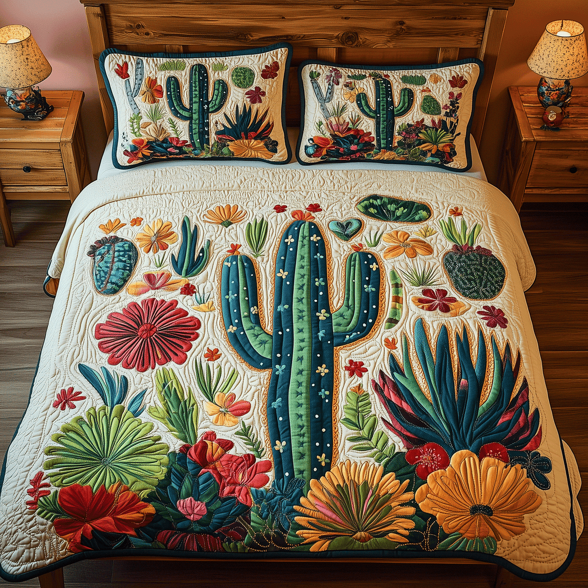 Botanical Cactus 3-Piece Quilted Bedding Set - Single (59" x 70")