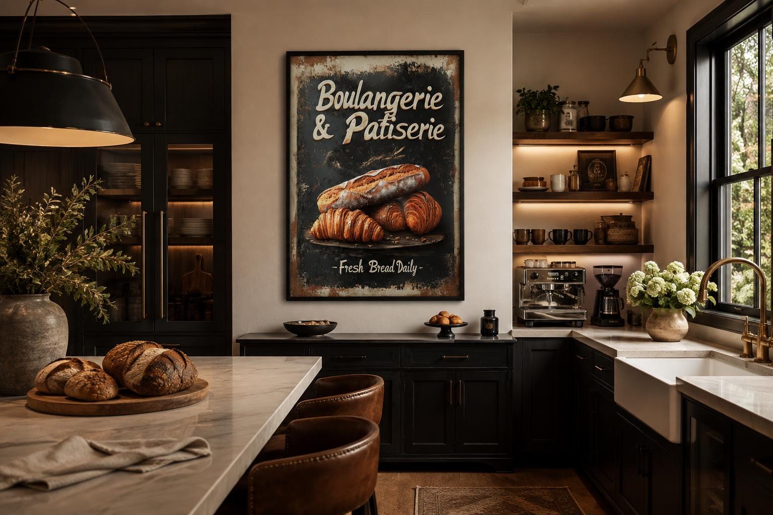 Boulangerie & Patisserie Sign Dark Kitchen Wall Art
