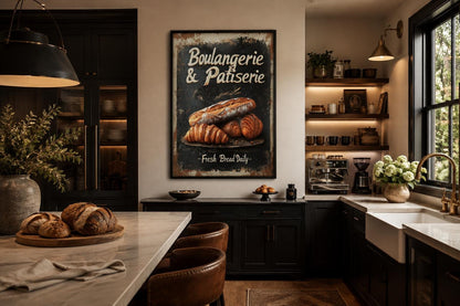 Boulangerie & Patisserie Sign Dark Kitchen Wall Art