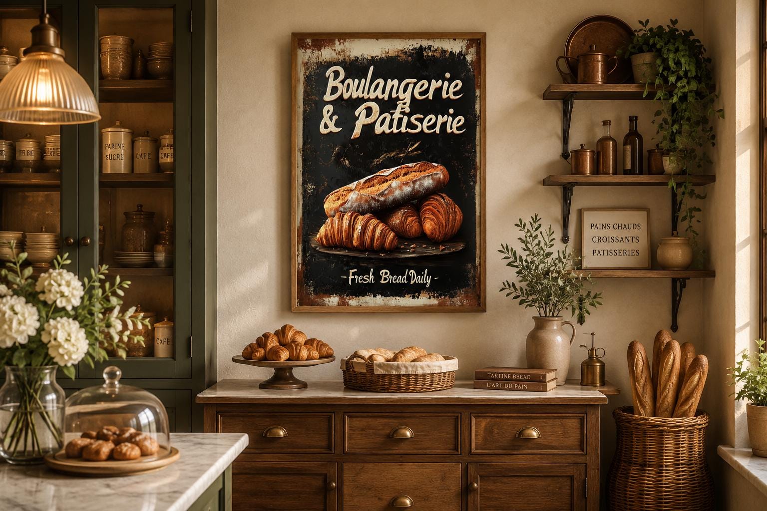 Boulangerie & Patisserie Sign Dark Kitchen Wall Art