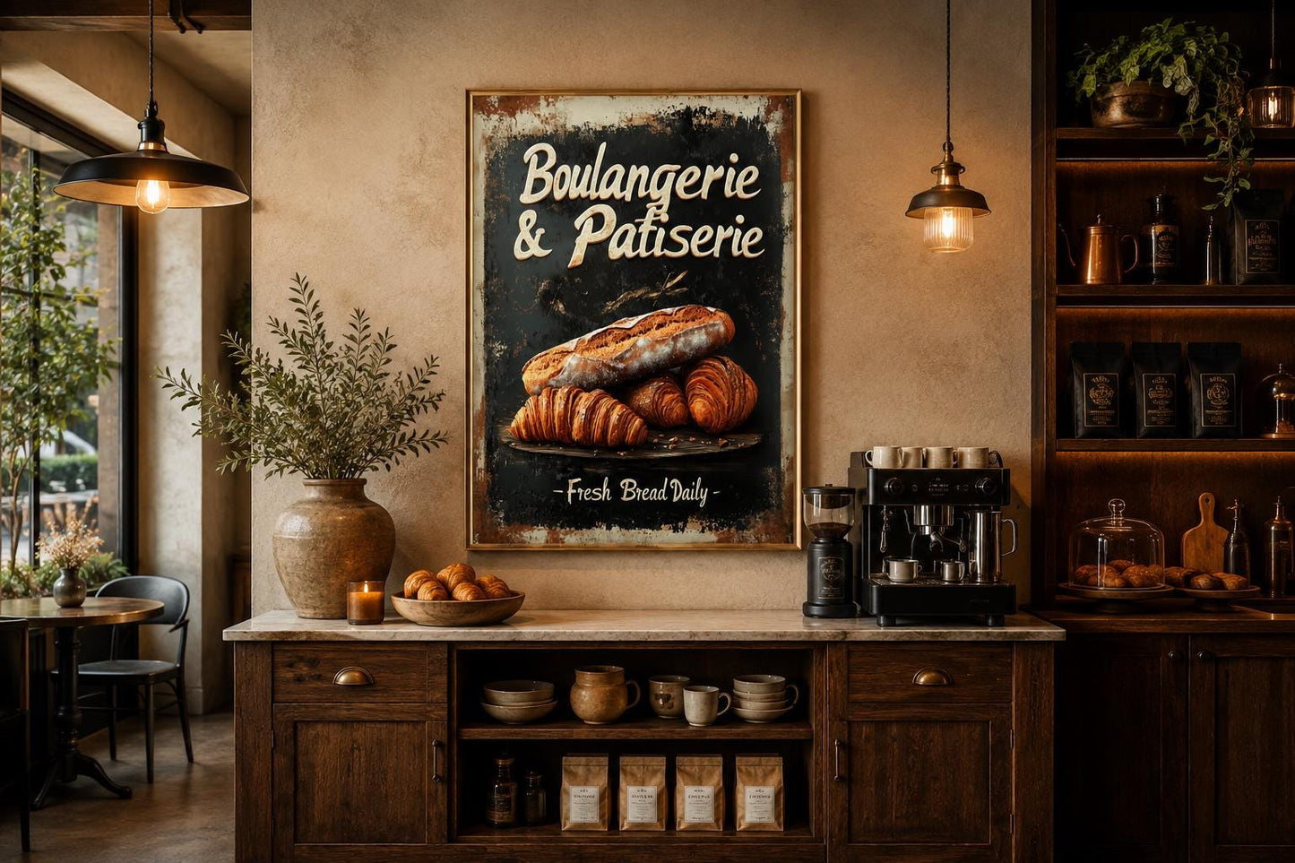 Boulangerie & Patisserie Sign Dark Kitchen Wall Art