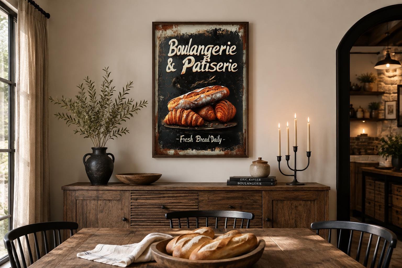 Boulangerie & Patisserie Sign Dark Kitchen Wall Art