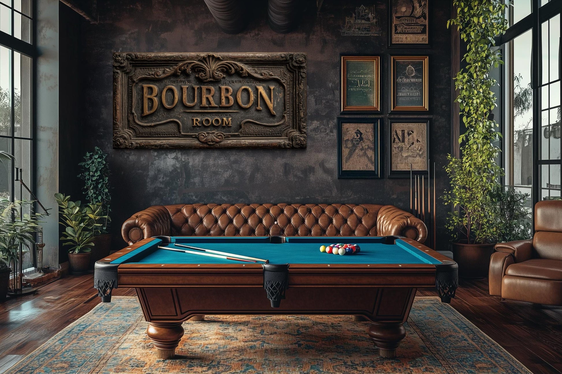 Bourbon Room Wall Art - Whiskey Bar Sign Canvas Print | Rustic Man Cave Decor