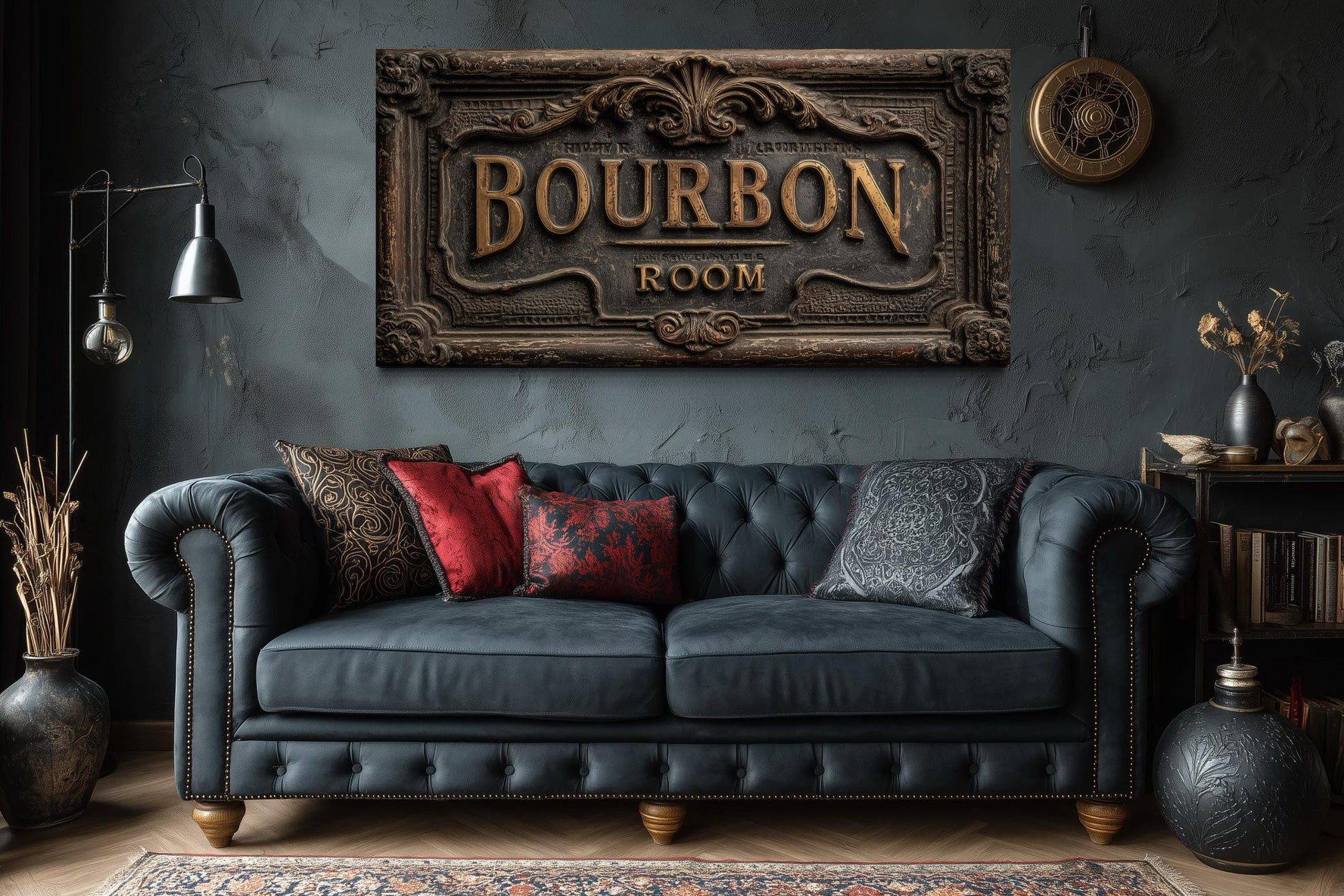 Bourbon Room Wall Art - Whiskey Bar Sign Canvas Print | Rustic Man Cave Decor