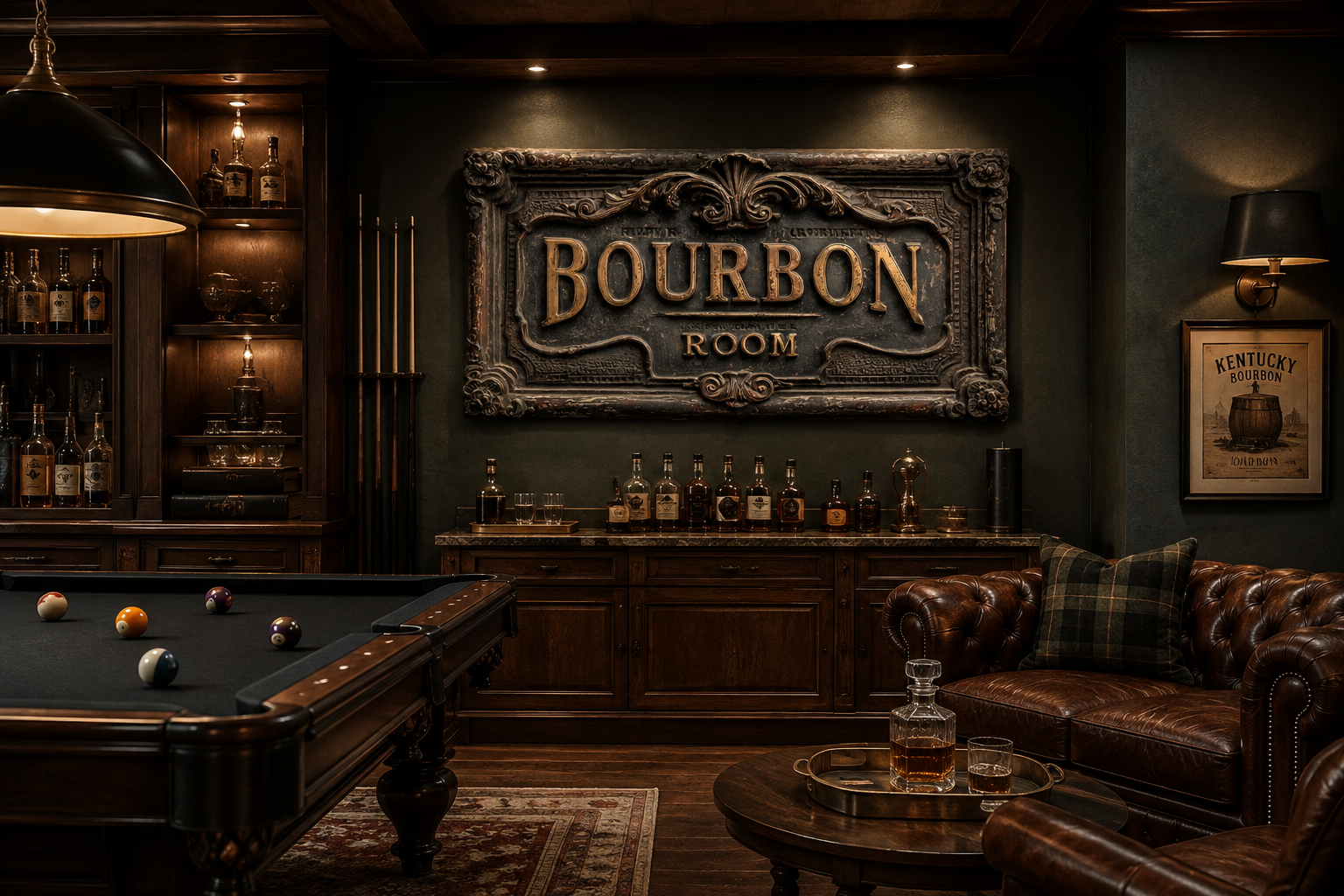 Bourbon Room Wall Art - Whiskey Bar Sign Canvas Print | Rustic Man Cave Decor