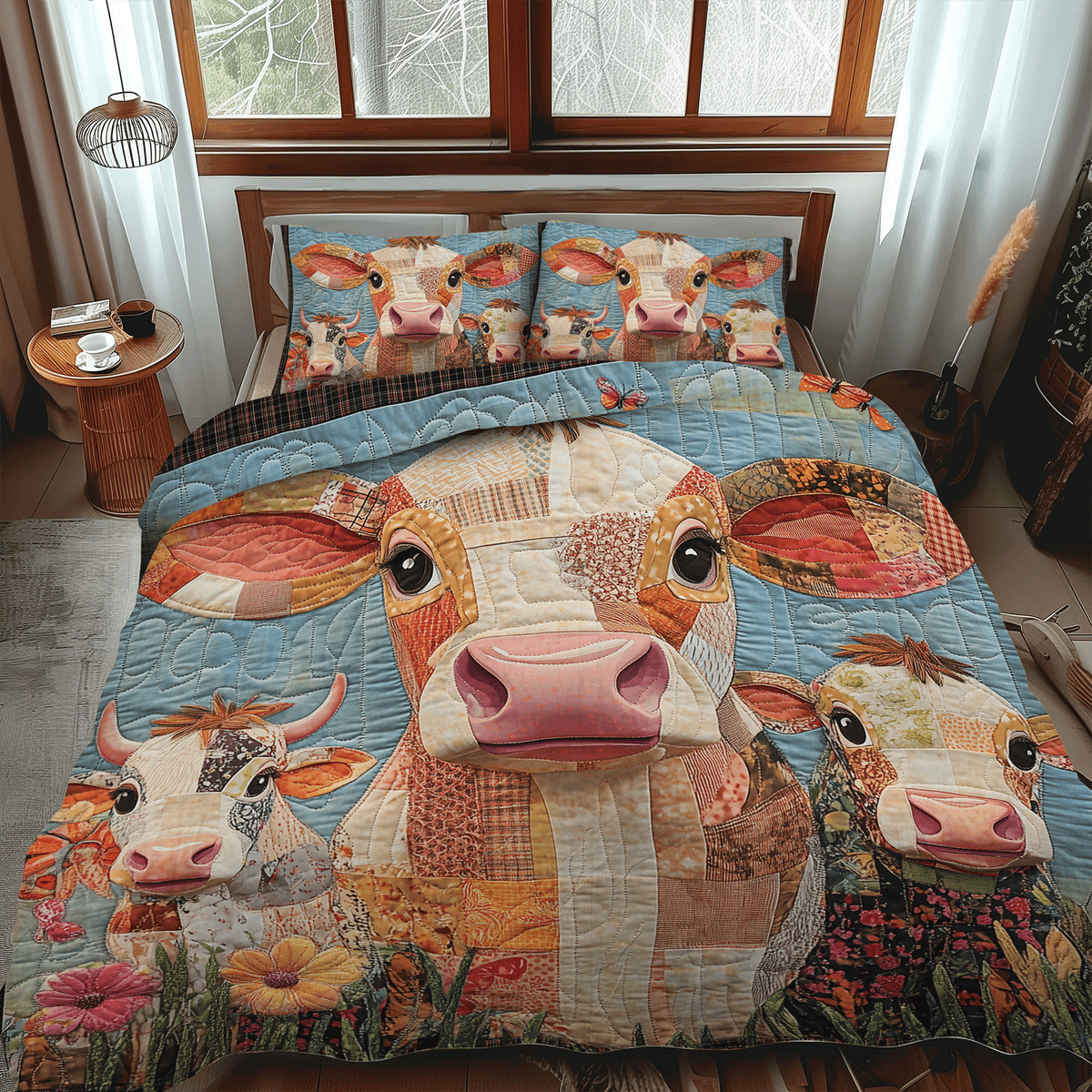 Bovine Beauties 3-Piece Quilted Bedding Set - Single (59" x 70")