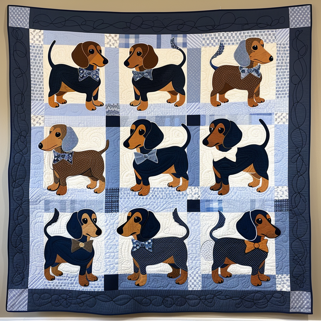 Bow Tie Dachshunds Quilted Blanket - Throw (55" x 60")