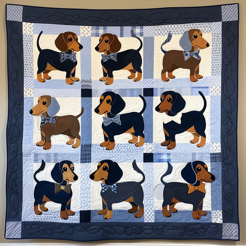 Bow Tie Dachshunds Quilted Blanket - Throw (55" x 60")