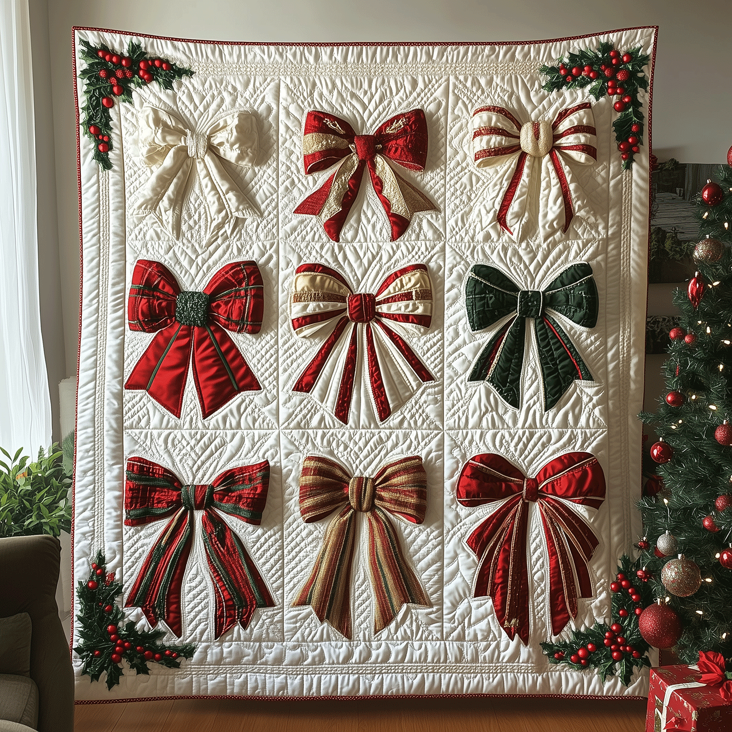 Bowtastic Christmas Quilted Blanket - Baby (30" x 40")