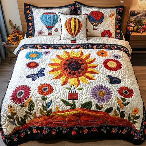 Breezy Blossom Balloons 3-Piece Quilted Bedding Set - Single (59" x 70")