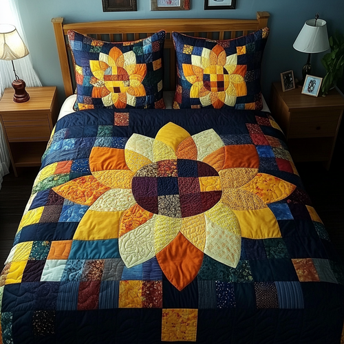 Bright Sunflower 3-Piece Quilted Bedding Set - Single (59" x 70")