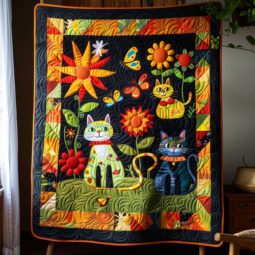 Bright Cat Design Quilted Blanket - Throw (55" x 60")