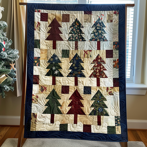 Bright Christmas Tree Quilted Blanket - Throw (55" x 60")