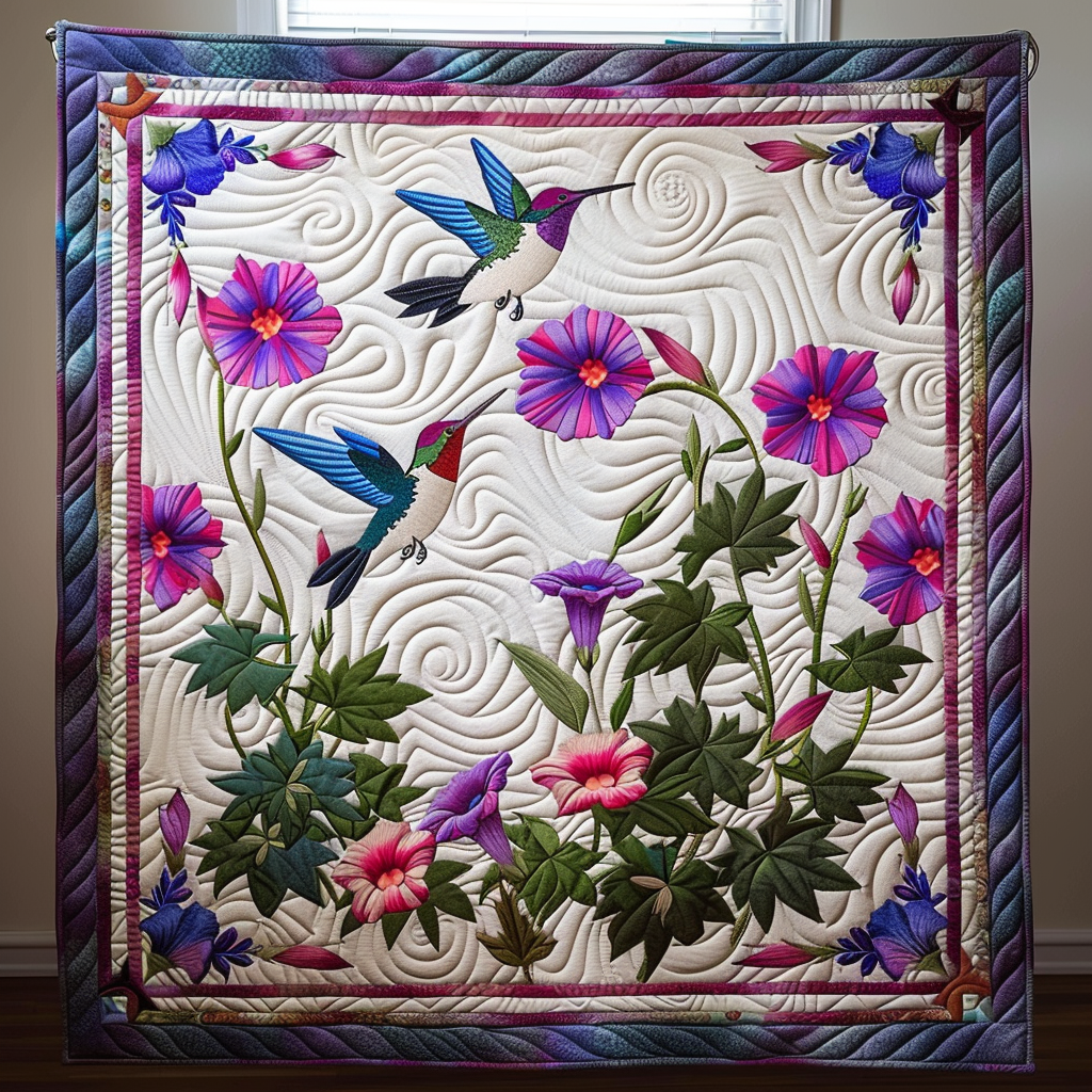 Bright Hummingbird Quilted Blanket - Throw (55" x 60")