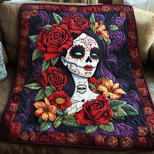 Bright Skull Blooms Quilted Blanket - Throw (55" x 60")
