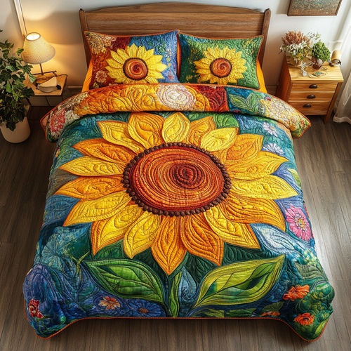 Bright Sunflower Delight 3-Piece Quilted Bedding Set - Single (59" x 70")