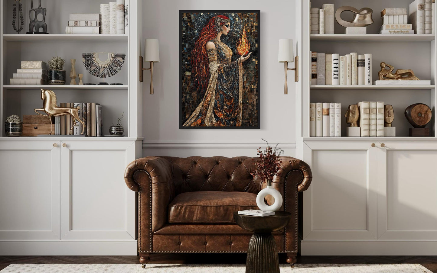 Brigid Celtic Goddess Holding Fire Mosaic Painting Canvas Wall Art