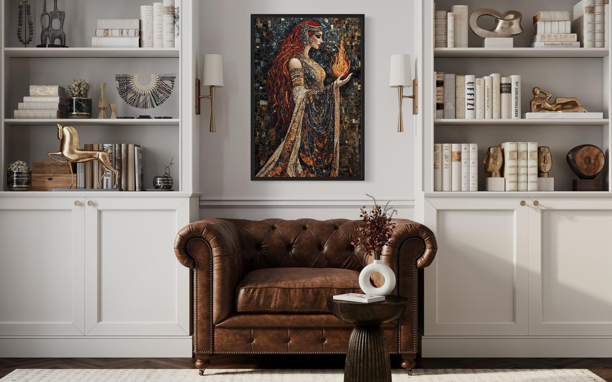 Brigid Celtic Goddess Holding Fire Mosaic Painting Canvas Wall Art