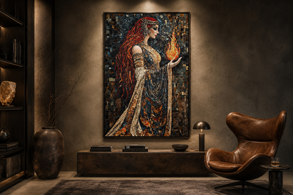 Brigid Celtic Goddess Holding Fire Mosaic Painting Canvas Wall Art