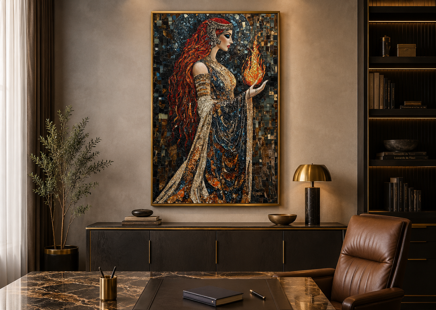 Brigid Celtic Goddess Holding Fire Mosaic Painting Canvas Wall Art