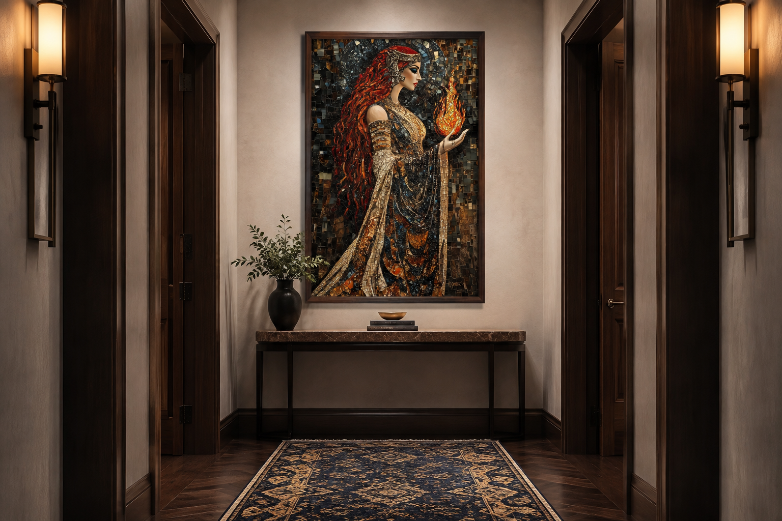 Brigid Celtic Goddess Holding Fire Mosaic Painting Canvas Wall Art